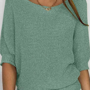 Women Yarn/Wool Yarn Plain Three Quarter Sleeve Comfy Casual Sweater