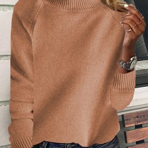 Women Yarn/Wool Yarn Plain Long Sleeve Comfy Casual Sweater